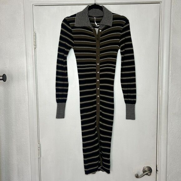 NEW Free People Vista Cardi Striped Midi Sweater Dress Button Front Size XS - Picture 4 of 11